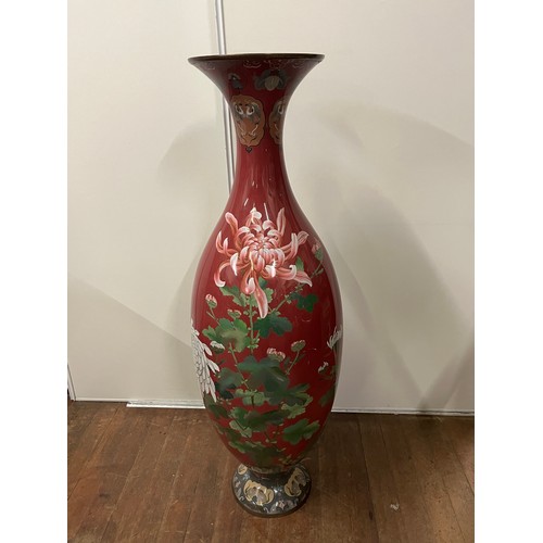 3 - Extremely large oriental cloisonné enamel vase  (3ft 11inches) depicting Chrysanthemums' decoration ... 