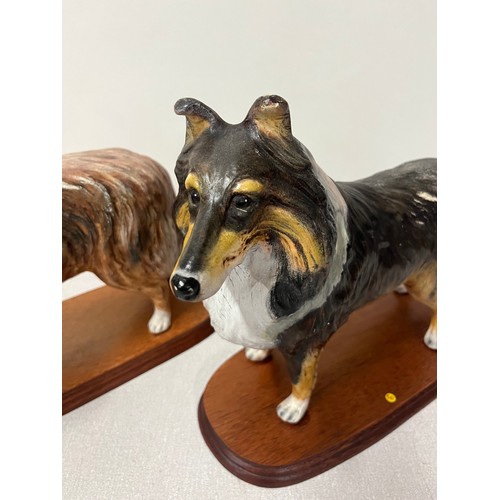 139 - Pair of Vintage large ceramic collies on wooden base both stamped by the artists.
13