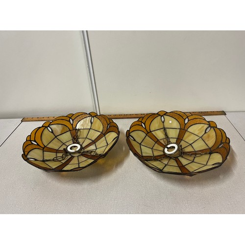 144 - 2 Tiffany style light shades with leaded stained glass.