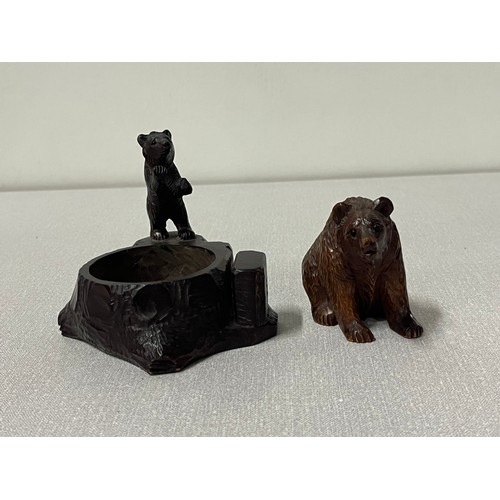 149 - Antique hand carved black forest match box holder & sitting bear.