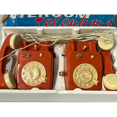 424 - Vintage kids intercom telephone set.