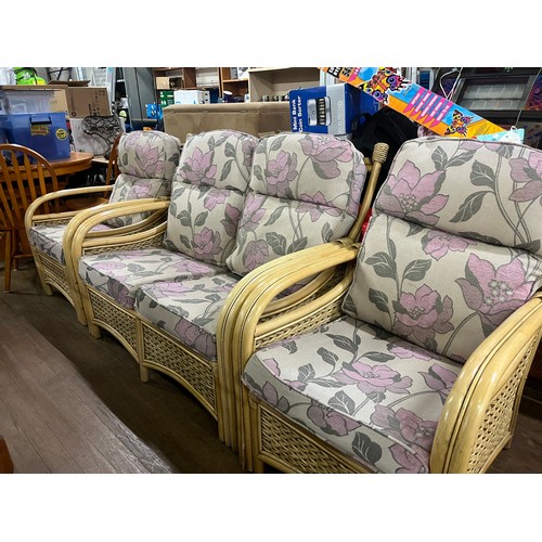 166 - Desser bamboo wicker conservatory set to include 2 seater sofa & 2 arm chairs.