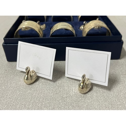 486 - Boxed 6 piece dinner place setting with swan card holders.