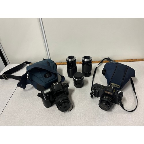 502 - Canon camera EOS 1000F with Jessop lens, Canon T50 camera with Miranda lens along with 3 lens's to i... 