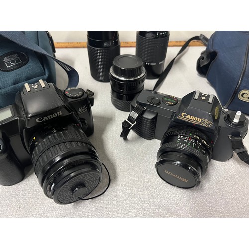 502 - Canon camera EOS 1000F with Jessop lens, Canon T50 camera with Miranda lens along with 3 lens's to i... 