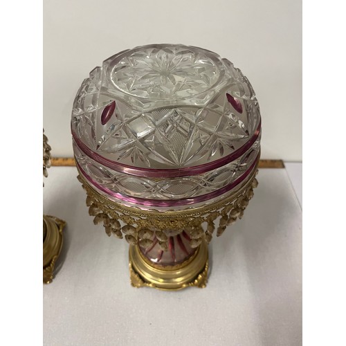 50 - A pair of bohemian crystal & brass table  lamps 15 inches tall