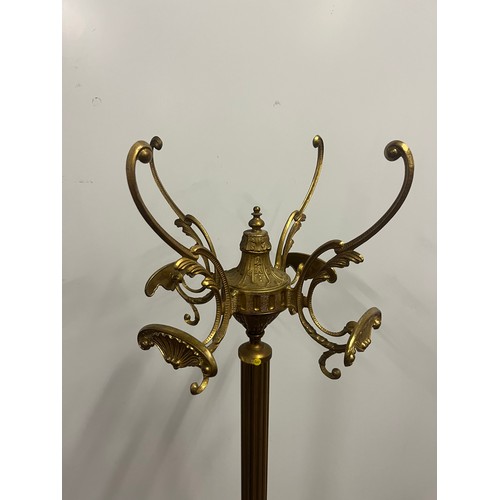 53 - Ornate brass coat & hat stand with marble ball & mermaid feet