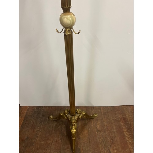 53 - Ornate brass coat & hat stand with marble ball & mermaid feet