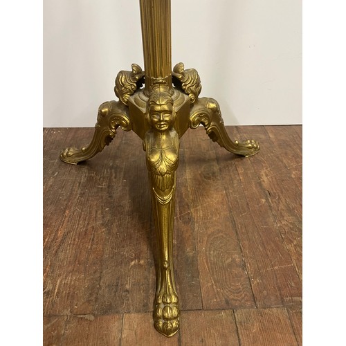 53 - Ornate brass coat & hat stand with marble ball & mermaid feet