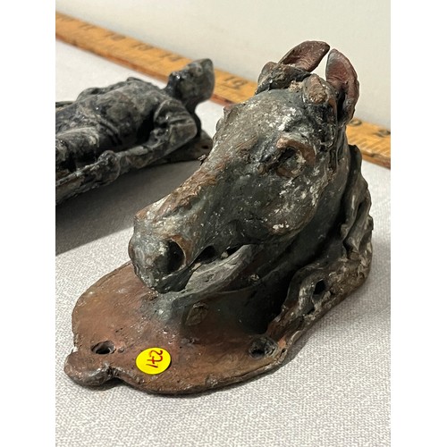7 - A vintage door knocker along with heavy horse head plaque