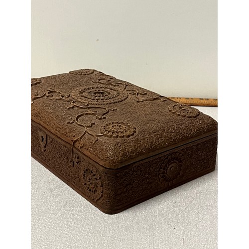 13 - Indian Highly carved wooden cigar box- RAF Motif to the inside of the lid. 'Aircraft Depot India- R.... 