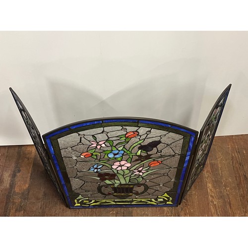 11 - 3 fold leaded glass Tiffany style fire screen 28