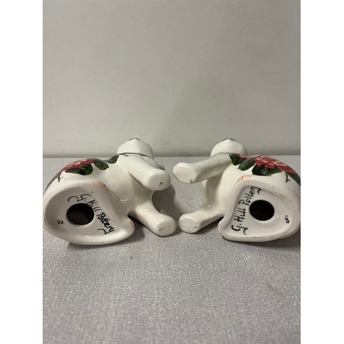 16 - Pair of Griselda hill (wemyss ware ) cabbage rose pottery cats 6 .6 inches tall