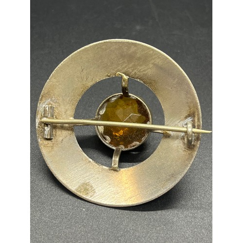 40 - Large scottish silver plated brooch with citrine along with one other brooch 2.3 inches