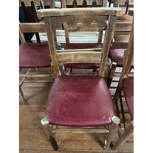 114 - Set of 6 antique chapel chairs.