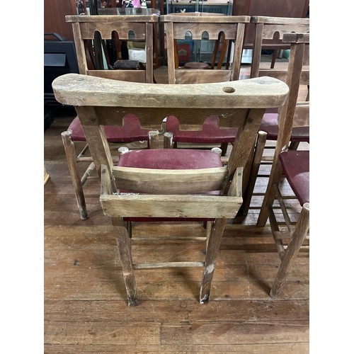 114 - Set of 6 antique chapel chairs.