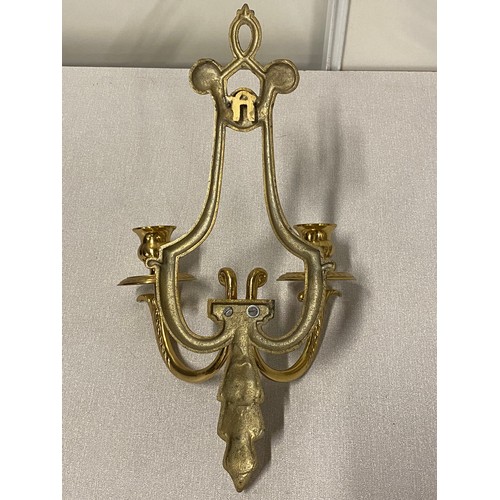 8 - Pair of vintage heavy brass wall candle sconces 
16