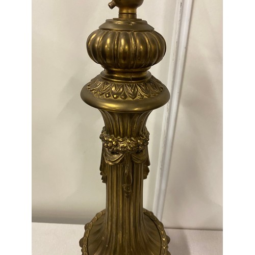 9 - Large heavy pair of brass/cast metal baroque style table lamps. 
24