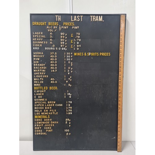 66 - large vintage pub pricing board 36