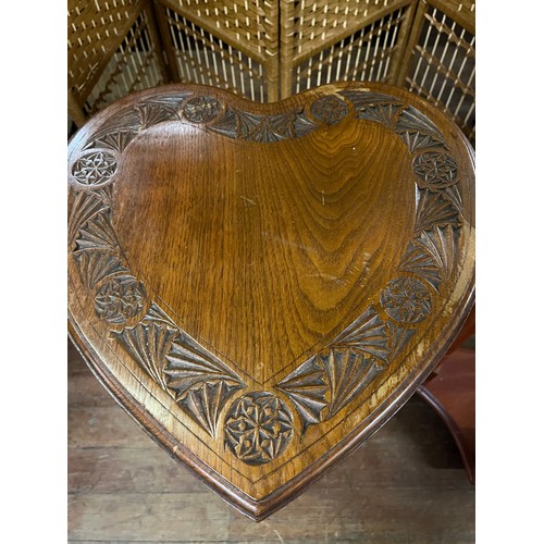 224 - Carved love heart shaped side table along with solid wood plant stand, tallest 32