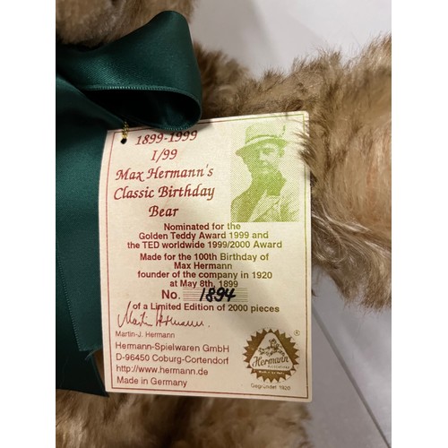 27 - Jointed Ltd Edition 1894/2000 Hermann bear 1899-1999 Max Hermann's Classic Birthday Bear with growle... 