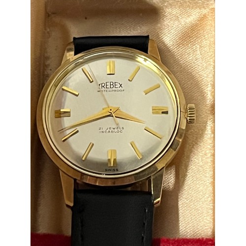 99 - 1968 9ct gold Trebex wrist watch model 1199. Comes with original box and paperwork.