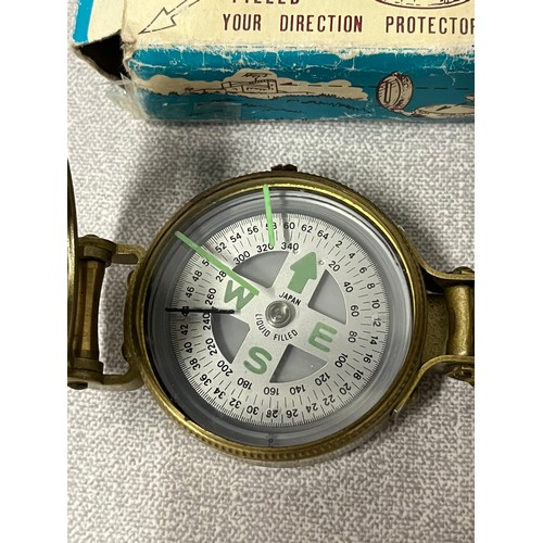 86 - Lensatic compass with original box along with Nero Lamania Swiss made stopwatch working.