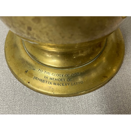 113 - Pair heavy large bronze/brass alter diadem vases 3.2kg each, 10.5