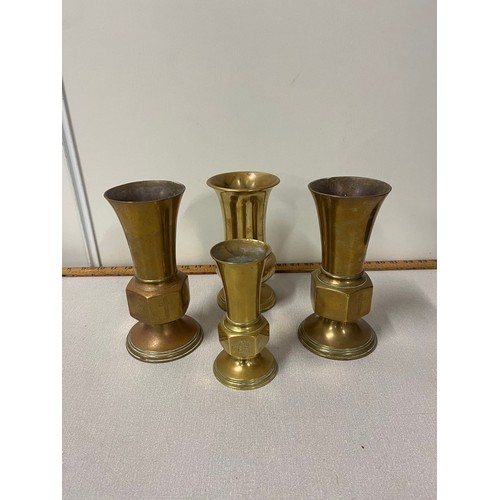 116 - Trio of A.M Jockel & Co Edinburgh heavy bronze/brass alter vases along with 1 other stamped F. Osbou... 