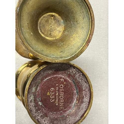 116 - Trio of A.M Jockel & Co Edinburgh heavy bronze/brass alter vases along with 1 other stamped F. Osbou... 