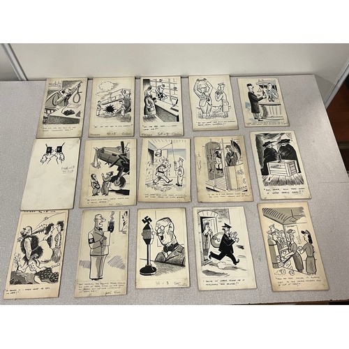 104 - Bill Tait
WWII Era Cartoonist for the newspapers; 15 Original pen artworks showing various military ... 