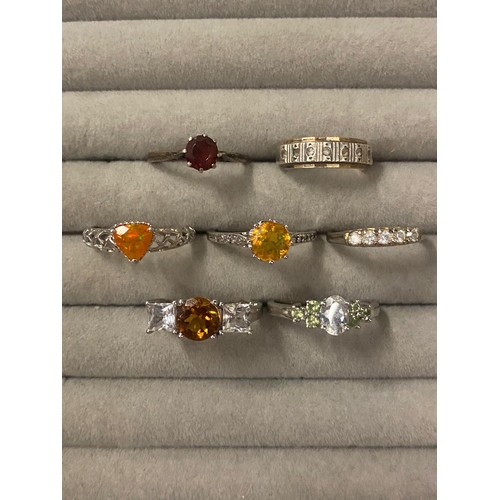 72 - 7 x silver hallmarked gem set rings