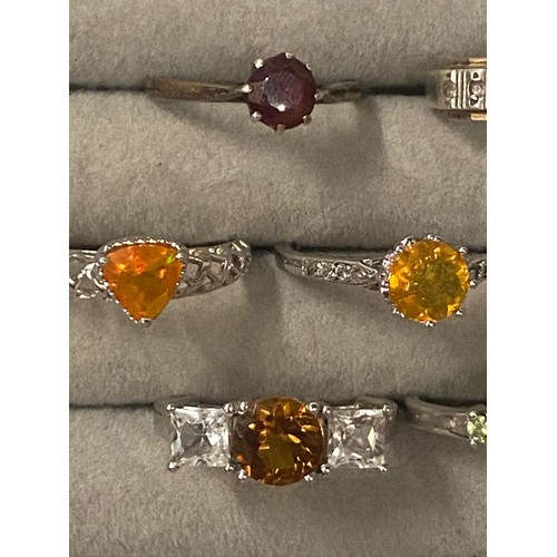 72 - 7 x silver hallmarked gem set rings