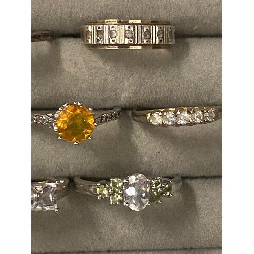 72 - 7 x silver hallmarked gem set rings