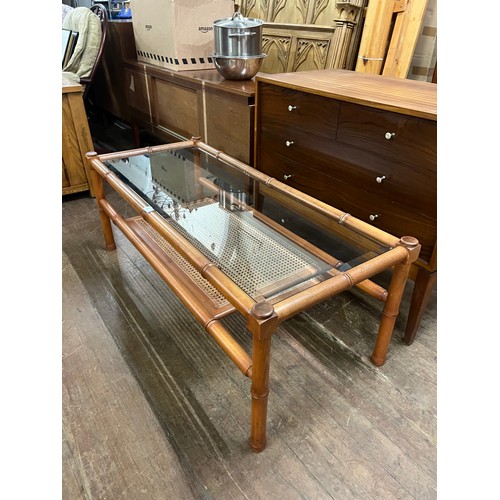 272 - Mid Century G Plan faux bamboo & rattan glass topped table.