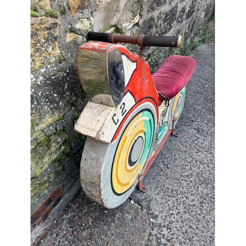 68 - Vintage wooden speedway bike from fairground with velvet seat & handles. 45