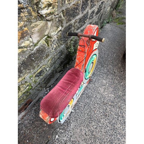 68 - Vintage wooden speedway bike from fairground with velvet seat & handles. 45