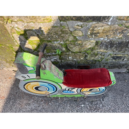 69 - Vintage wooden speedway bike from fairground with velvet seat & handles. 45