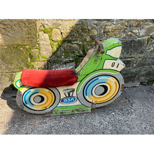 69 - Vintage wooden speedway bike from fairground with velvet seat & handles. 45