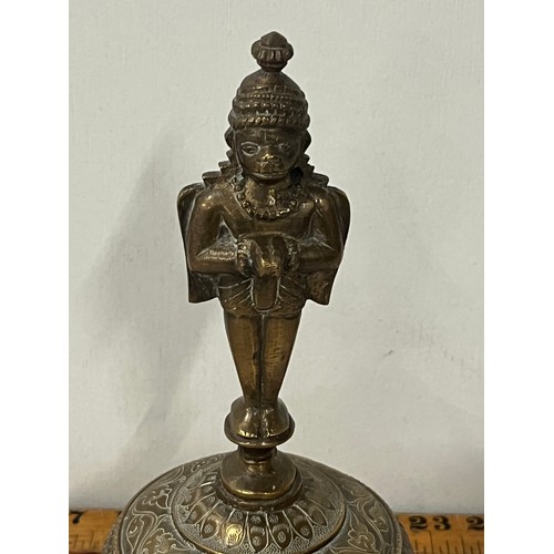 147 - Antique 19th century brass indian hanuman bell 10 inches tall