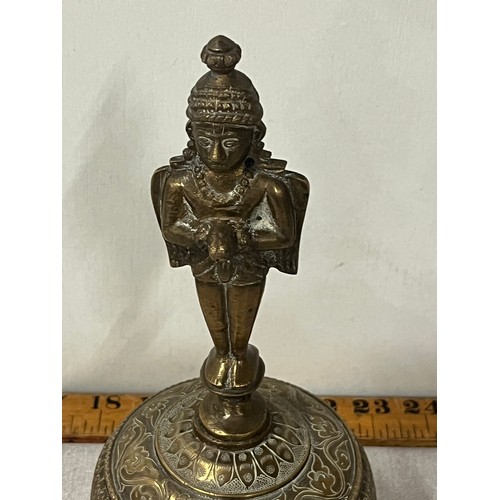 147 - Antique 19th century brass indian hanuman bell 10 inches tall