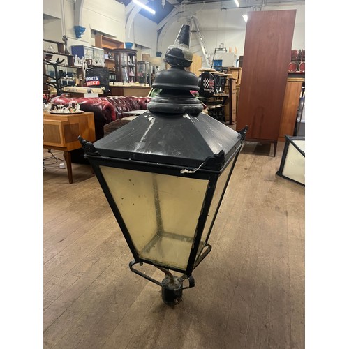 165 - Large Victorian style street lamp lantern with decorative corner motifs and hand-turned finial detai... 