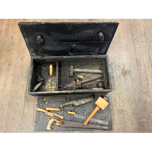 350 - Vintage Carpenters tools box & tools.