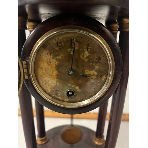 416 - Antique junghans mahogany column clock with key & pendulum