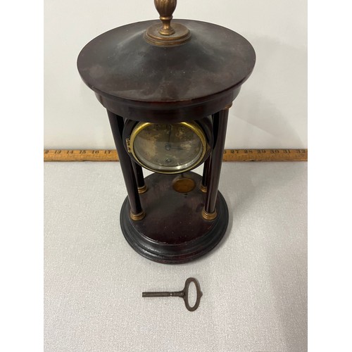 416 - Antique junghans mahogany column clock with key & pendulum