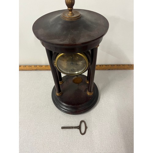 416 - Antique junghans mahogany column clock with key & pendulum