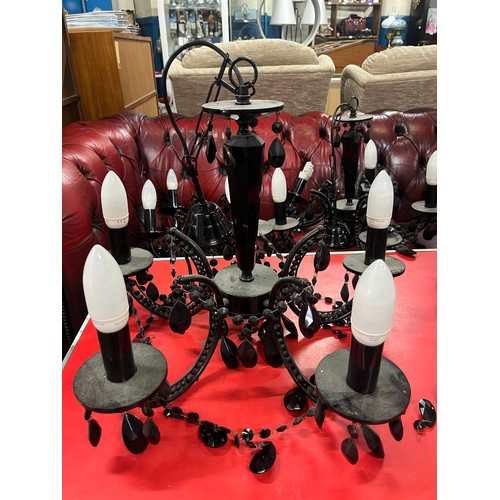 441 - 3 black glass chandeliers along with 8 wall sconces with shades