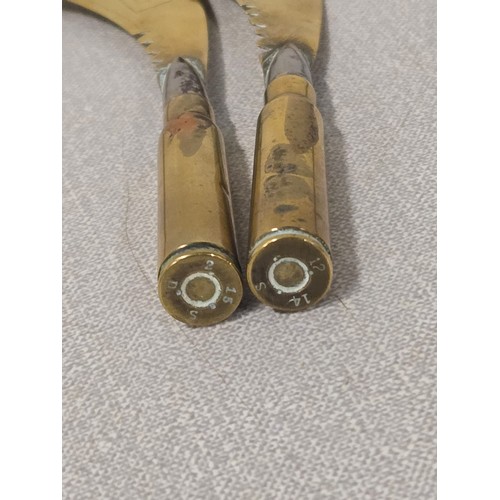 50 - Pair of WW1 'Boiry' trench art scimitar letter openers both stamped 'Boiry 1917' made from bullets.