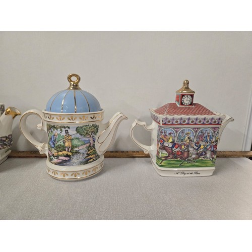 80 - 4 Saddler teapots to include 'Circus', 'Robin Hood', 'sporting scenes from the 18th century Fishing'... 