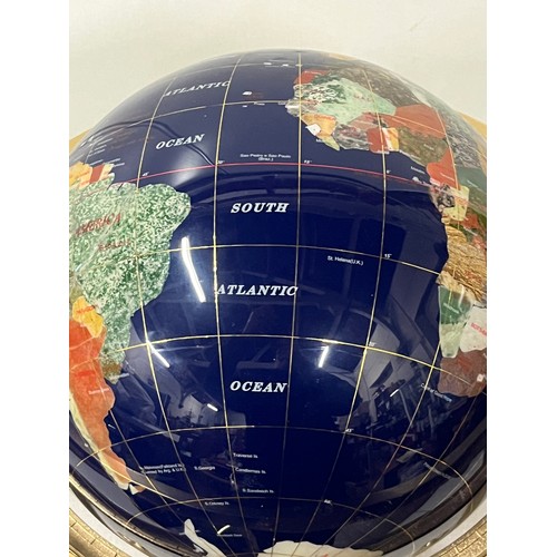 2 - Large blue ocean gold gemstone world map globe on brass stand with built in compass 17 inches tall